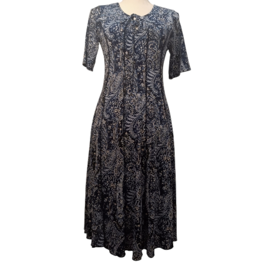 Sami & Jo Blue Paisley Midi Short Sleeve A Line Dress Small